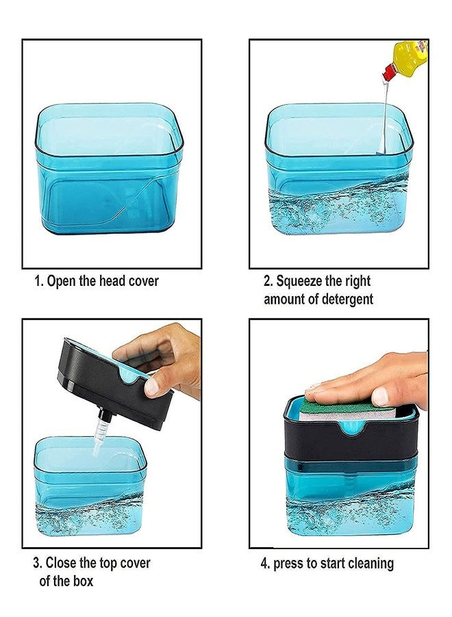 RIOMAX موزع صابون سائل 2 في 1 من RIOMAX لغسالة الصحون، حامل سائل/حامل إسفنجة/موزع صابون الحمام، موزع سائل من خلال مضخة (متعدد الألوان، 400 مل) مع إسفنجة (مستطيلة) - Image 4